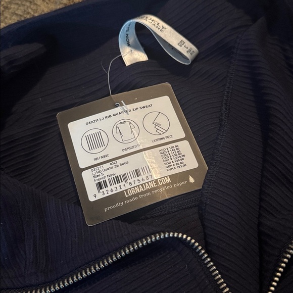 Lorna Jane Quarter Zip Ribbed Funnel Neck Top French Navy NWT $117 - Picture 6 of 8